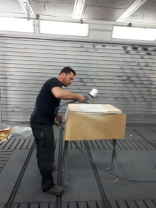 Spraying of material in our workshop